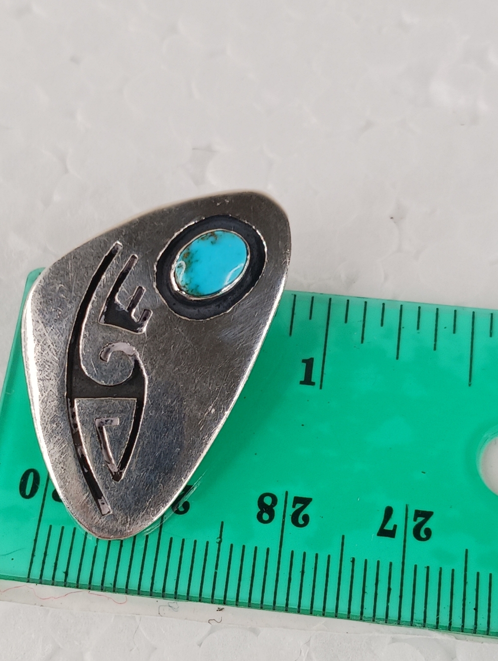 Earrings Clip On Vintage Navajo Sterling Turquoise Elongated Shadowbox Symbols - Picture 11 of 12